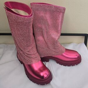 A Cata Shoes Pink Metallic Platform Boot w/ Pink Mesh, NEW, 8